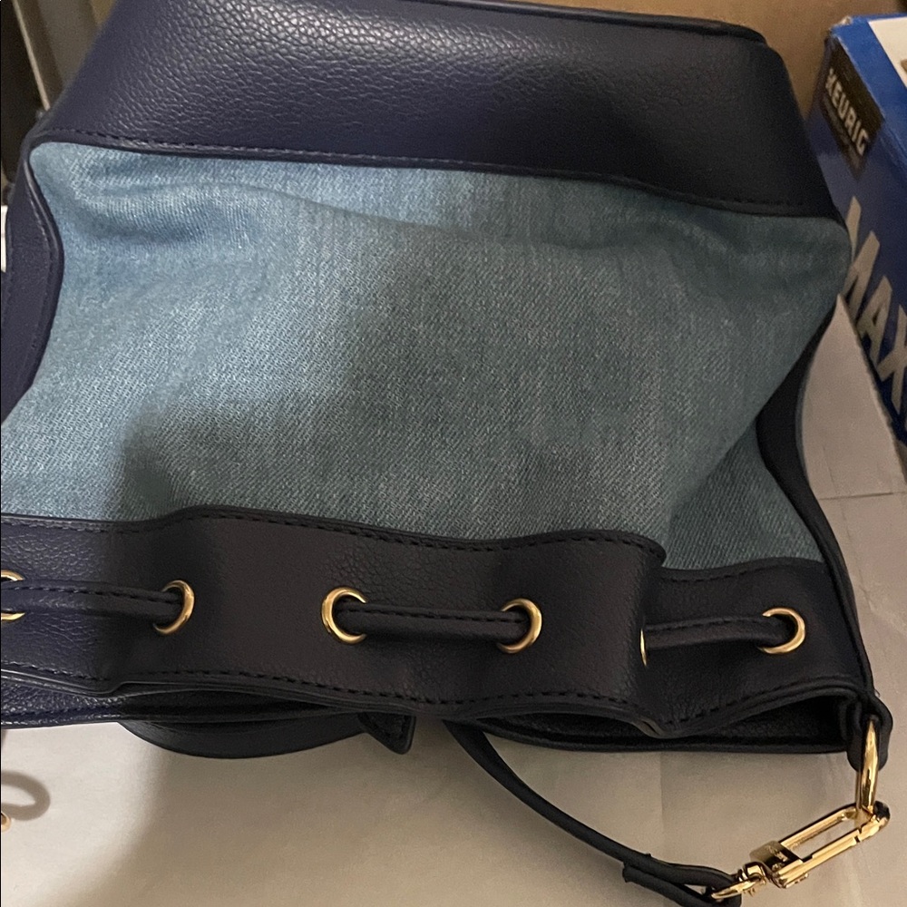Anne Klein Black and Teal Shoulder Bucket Bag - Picture 6 of 6